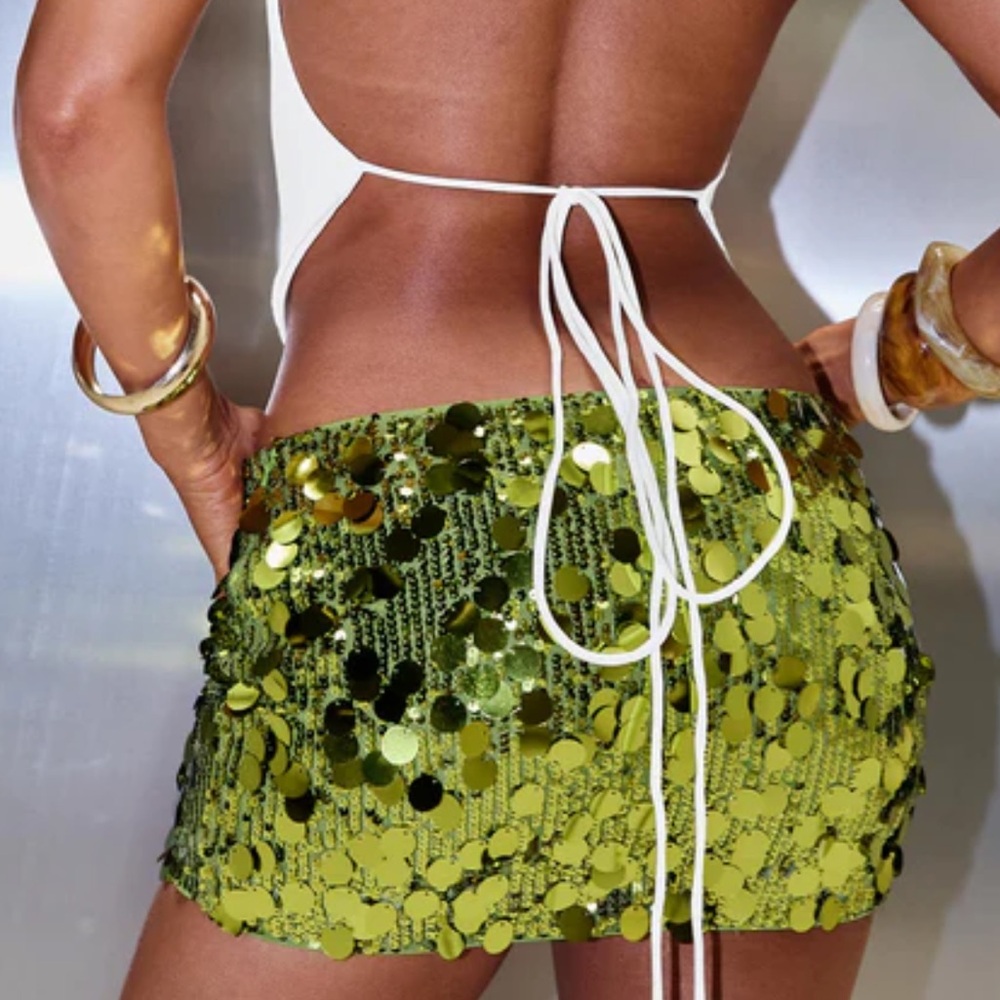 Princess Polly Lime Green Sequin Mini Skirt